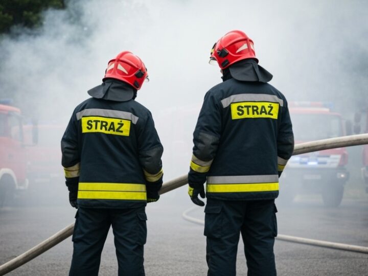 Pożar gałęzi w Mechnicach: strażacy walczą z ogniem