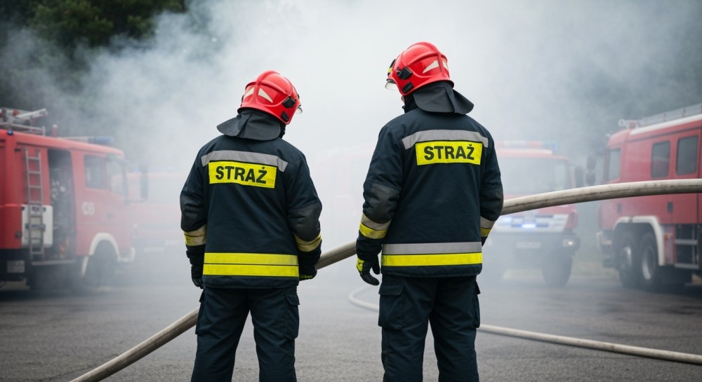 Pożar gałęzi w Mechnicach: strażacy walczą z ogniem